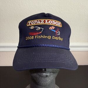 Vintage 2008 Topaz Lodge Fishing‎ Derby Blue Snapback Trucker Hat Rope Cap Lures